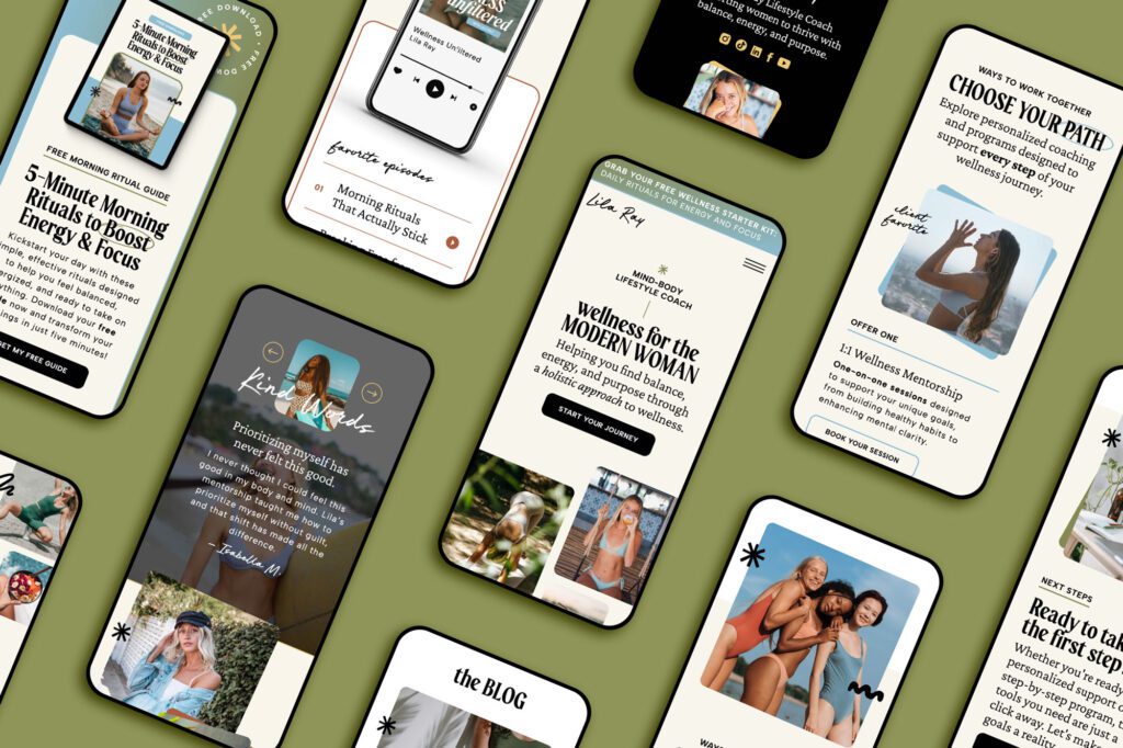 Showit website template displayed on mobile devices, showcasing a modern, strategic design for creative entrepreneurs.