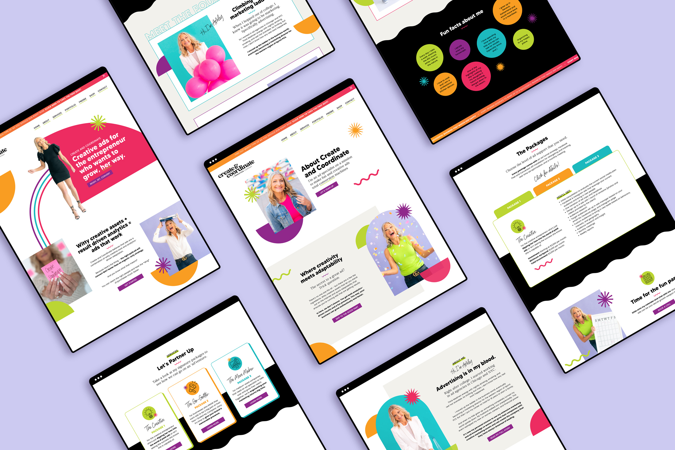 Showit Website Designs for a Marketing Entrepreneur Mocked up on iPads